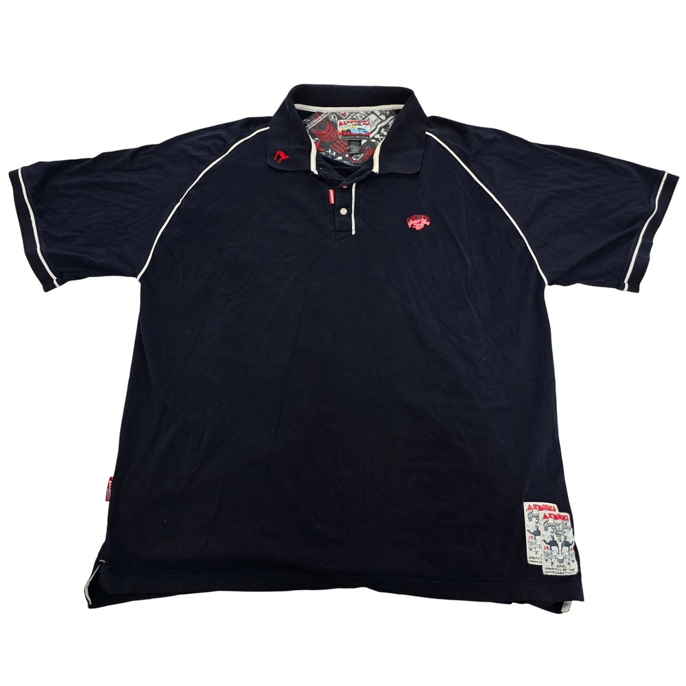 Akademiks‎ Mens Navy Blue Polo Shirt Y2K Streetwear Graphic 4XL Short Sleeve